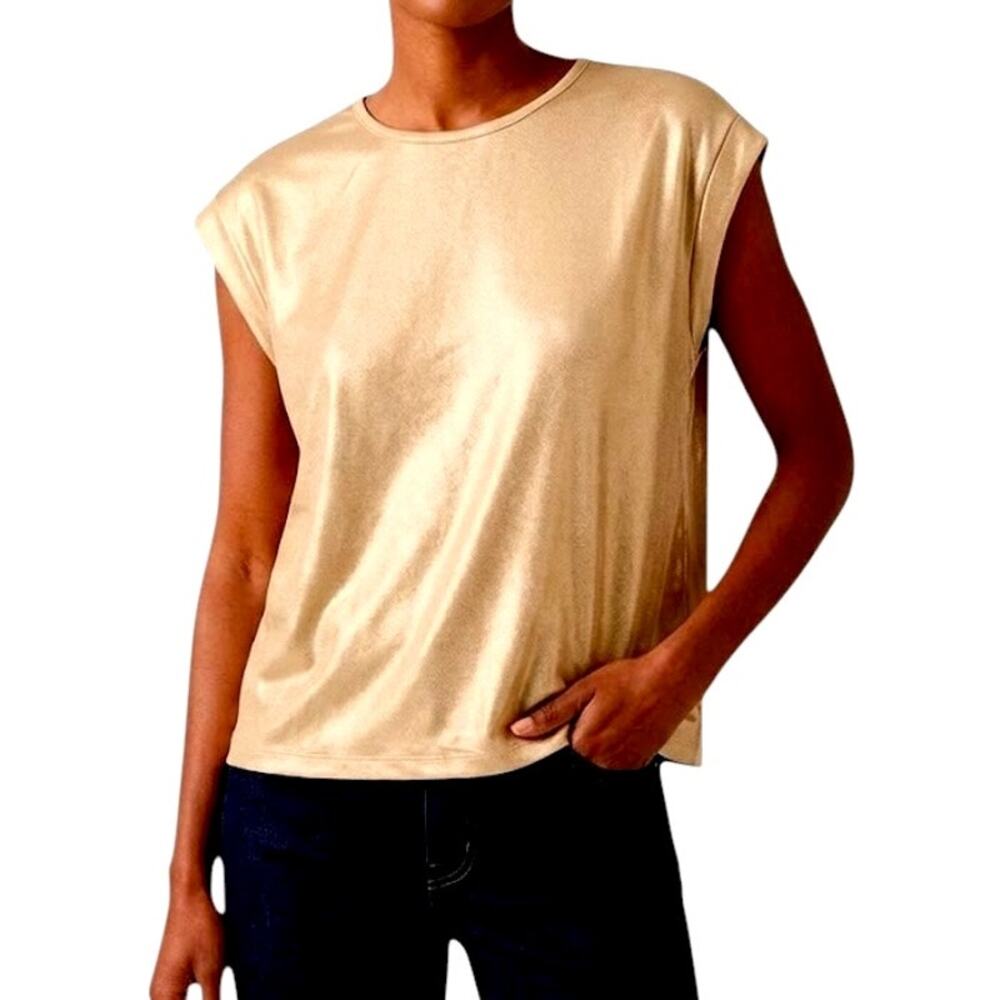 RM Rebecca Minkoff Gold Metallic Sleeveless Top Women XL Shimmer Party Going Out